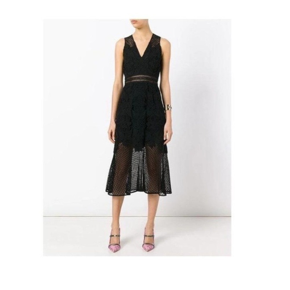 Jonathan Simkhai Dress Black Midi Formal Cocktail Lace Detailed Size 2LBD